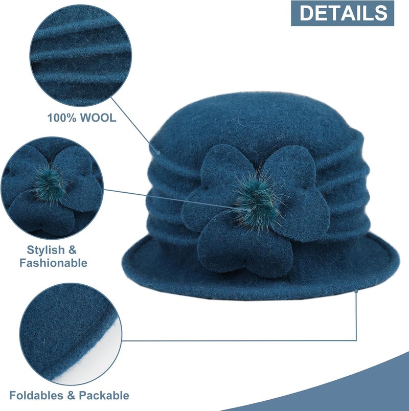 Sumolux Women Beret Hat French Vintage Floral Wool Dress Cloche Classic Winter Hat 1920s - Image 3